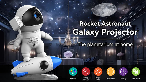 Galaxy Sky Astronaut Rocket Projector with 360° Rotation