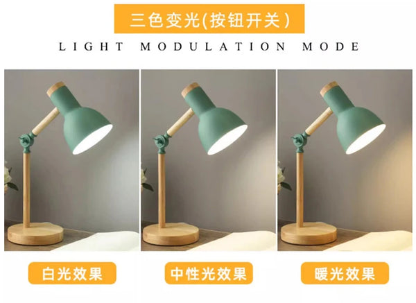 Creative Nordic Table Lamp Wooden Art LED Turn Head Simple Bedside Desk Light/Eye Protection Reading&Bedroom Study Lamp