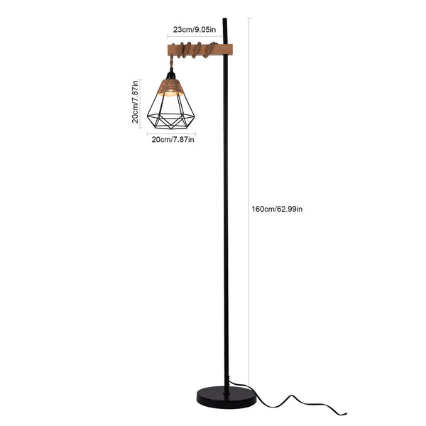 Retro smart floor lamp with rattan shade and extended power cord