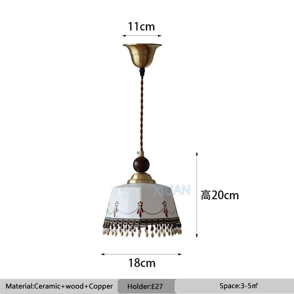 French Hand-painted Ceramics Pendant Lamp