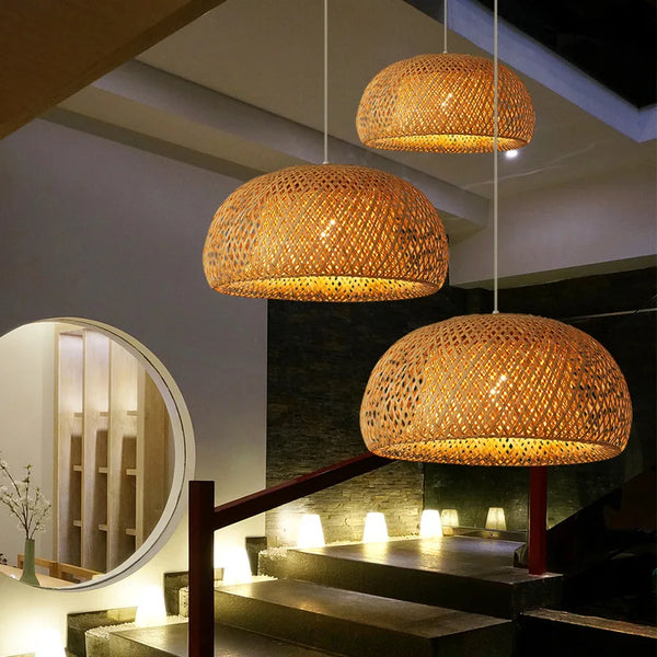 38cm bamboo pendant light, natural wicker