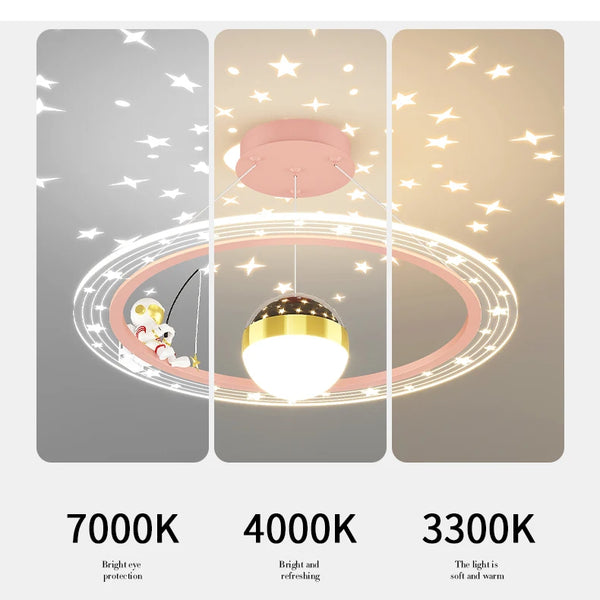 Round LED chandelier with astronaut light