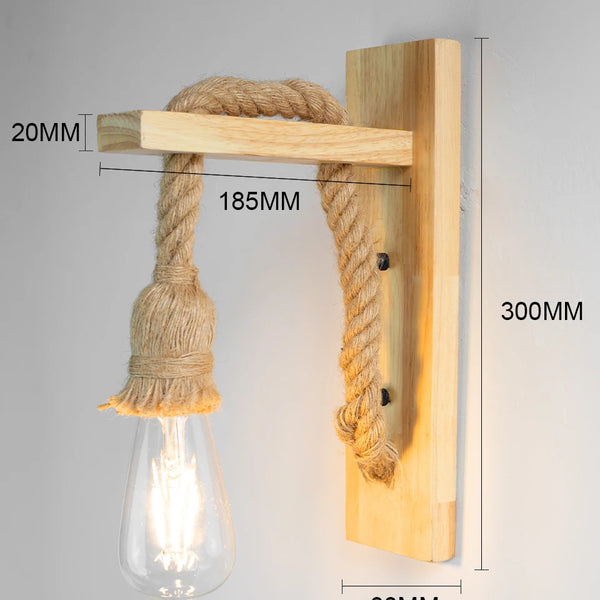Wooden wall lamp with hemp rope Retor 110V 220V