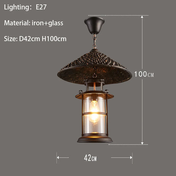 Retro industrial wood and iron pendant light with LED, pendant light with metallic sheen