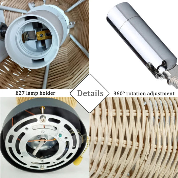 Retro Nordic rattan bedside wall lamps