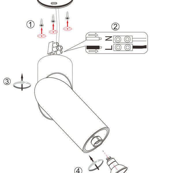 LED surface mounted spotlights, GU10 folding luminaires