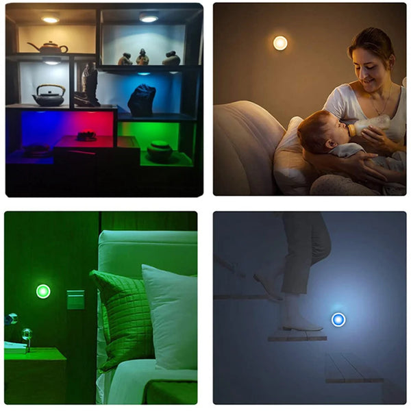 Wireless battery-powered LED lights with RGB colors for cabinets