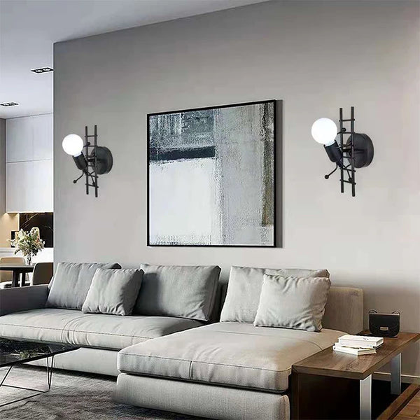 Nordic style retro modern creative small iron wall lamp with metal lights simple cartoon robot wall lamp
