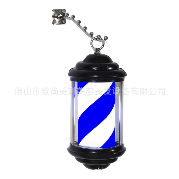 Mini wall light for hair salon, barber shop pole with elegant design and black structure.