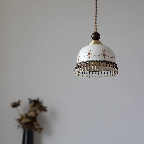 French Hand-painted Ceramics Pendant Lamp