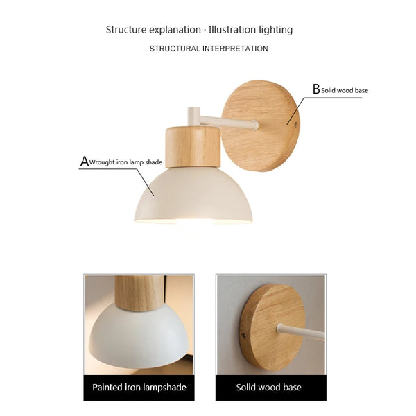 Nordic wooden LED wall lamp