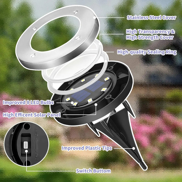 4/8PCS Solar Outdoor Lights β 8 LED Landscape Lighting in Cool & Warm White for Garden & Pathway