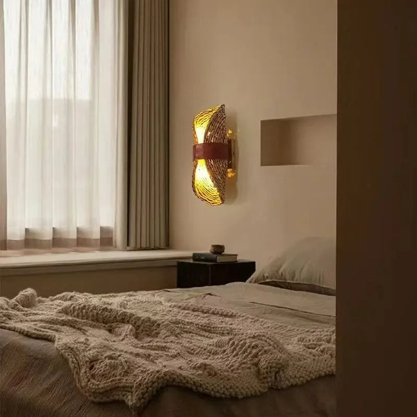 Retro Japanese rattan wall lamp, handmade accessory