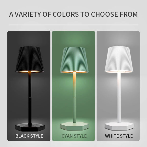 Rechargeable LED table lamp with touch switch and 3 levels of dimmable intensity.