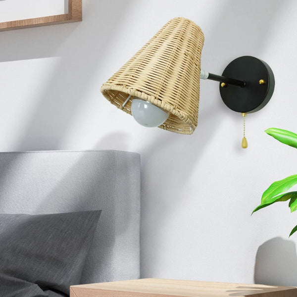 Retro Nordic rattan bedside wall lamps