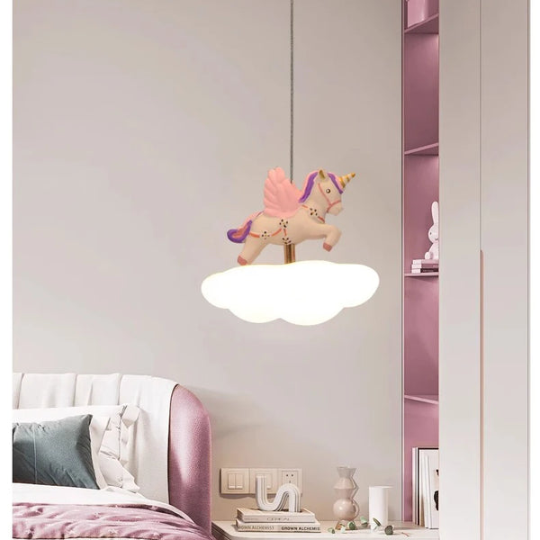 Cloud-shaped unicorn chandelier