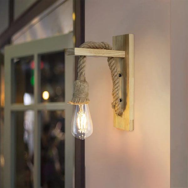 Wooden wall lamp with hemp rope Retor 110V 220V
