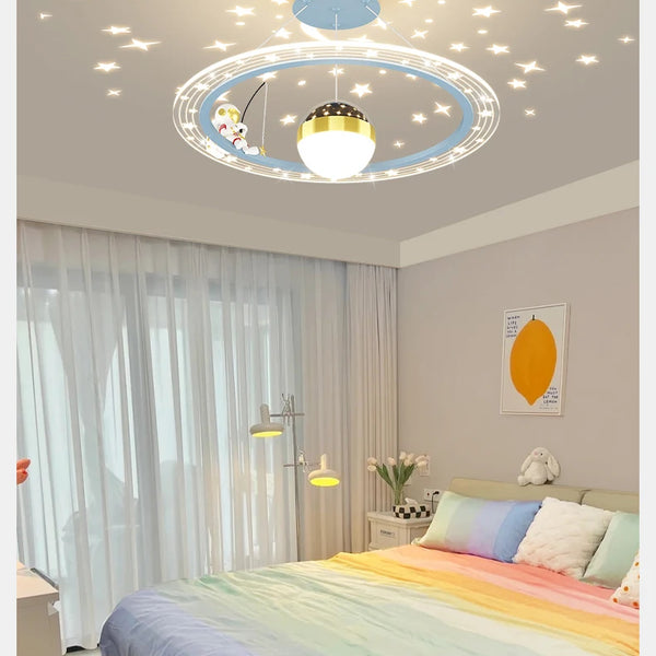Round LED chandelier with astronaut light
