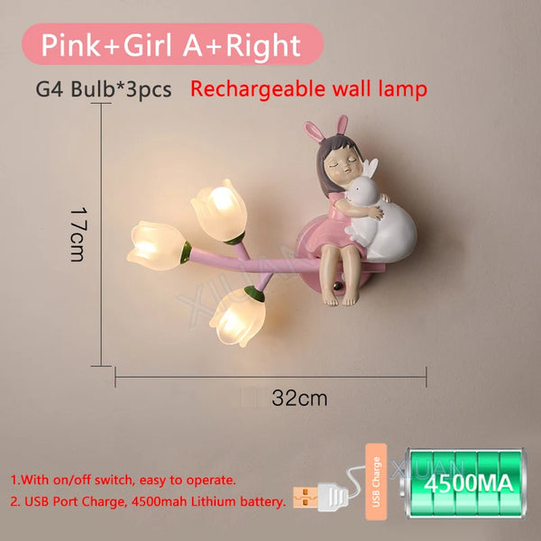 Cartoon Rechargeable Battery Wall Lamps Resin Animal