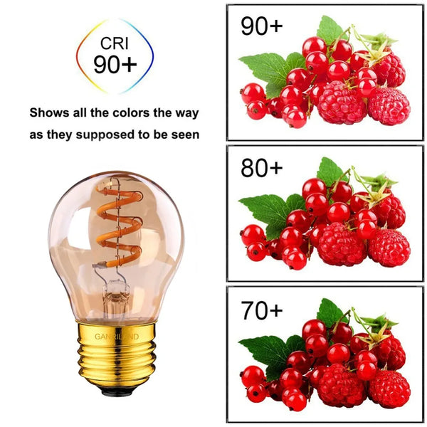 GANRILAND G45 Spiral LED Bulb – 3W E26/E27, Amber 2200K Edison Glow