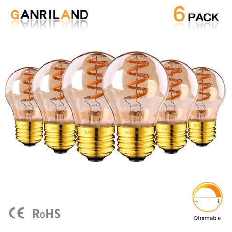 GANRILAND G45 Spiral LED Bulb – 3W E26/E27, Amber 2200K Edison Glow
