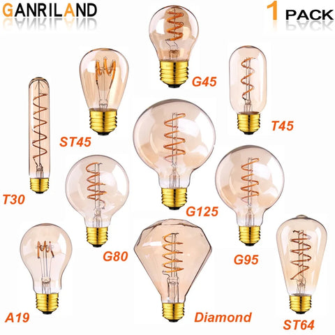 E27 Retro LED Bulb – GANRILAND Spiral Filament, 3W 2200K