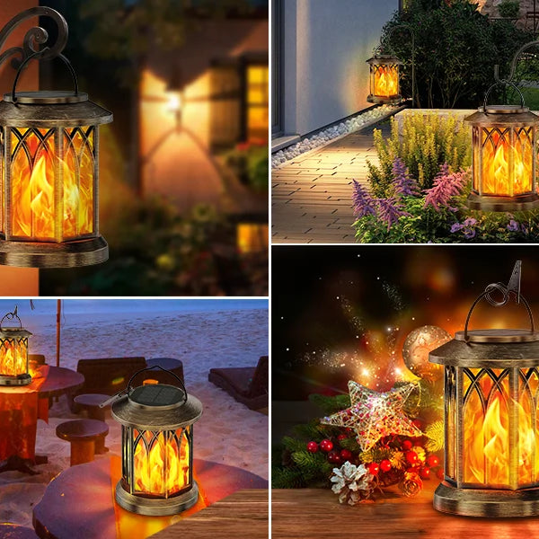 2-Pack Upgraded Flickering Flame Solar Lanterns – Hanging Outdoor Lights in Bronze & Black