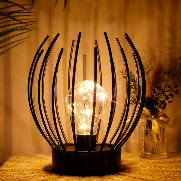 Modern decorative table lamp with candle holder, battery-powered cordless lamp with LED bulb