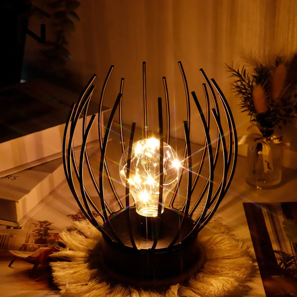 Modern decorative table lamp with candle holder, battery-powered cordless lamp with LED bulb