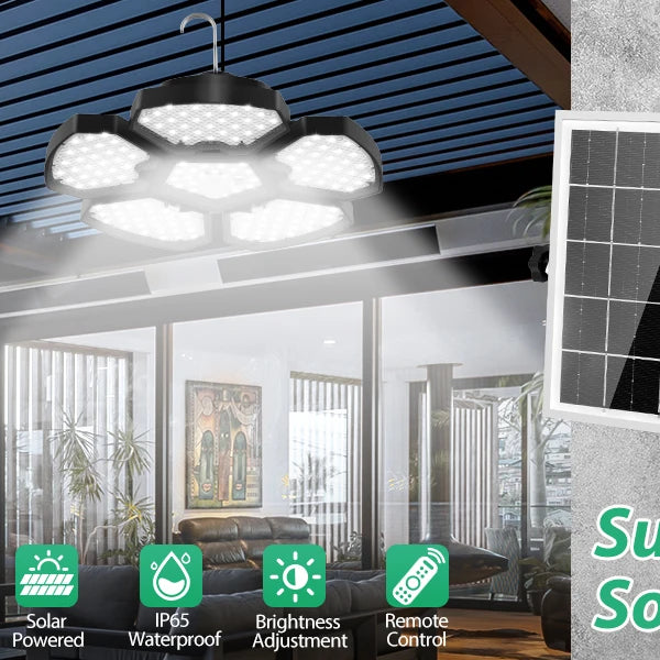 Solar warehouse light with 156 LEDs, solar pendant for indoor and outdoor areas