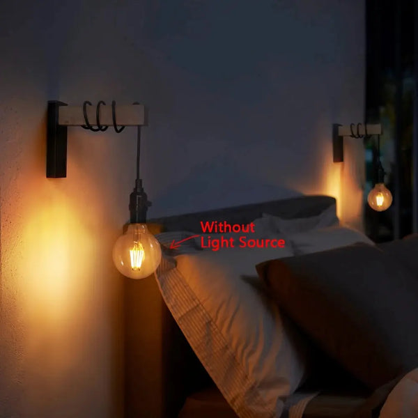 Retro Wooden LED Wall Lamp E27 220V 110V