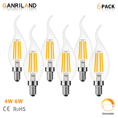 LED Candle Light Bulbs – C35 6-Pack, 2700K Warm Glow, E12/E14 Base