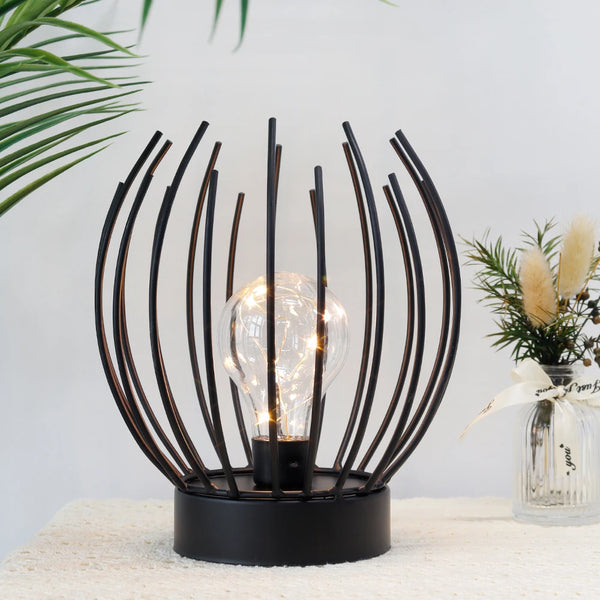 Modern decorative table lamp with candle holder, battery operated cordless lamp with LED bulb