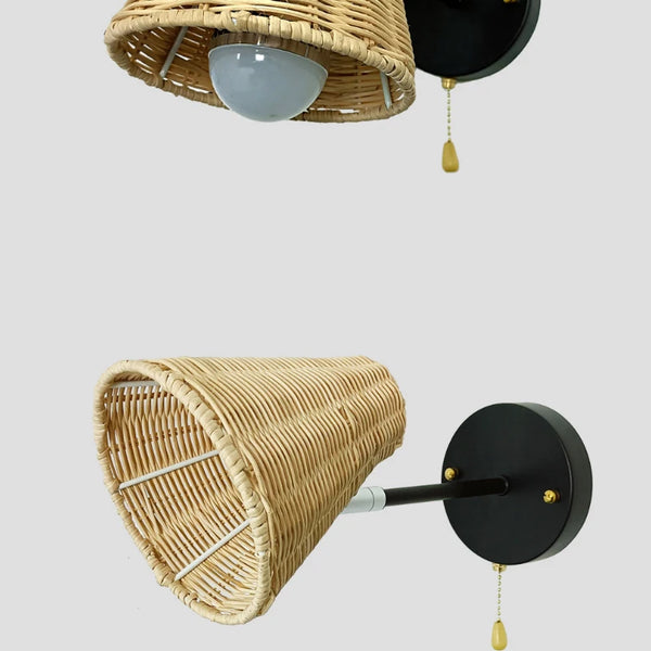 Retro Nordic rattan bedside wall lamps