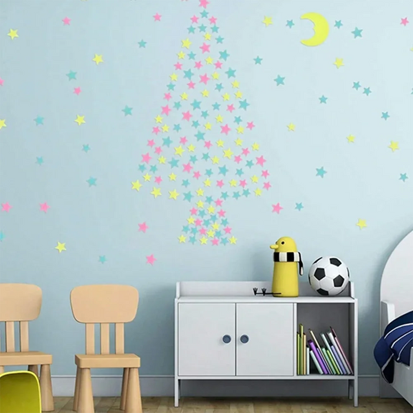 100 pieces of luminous moon and stars wall stickers