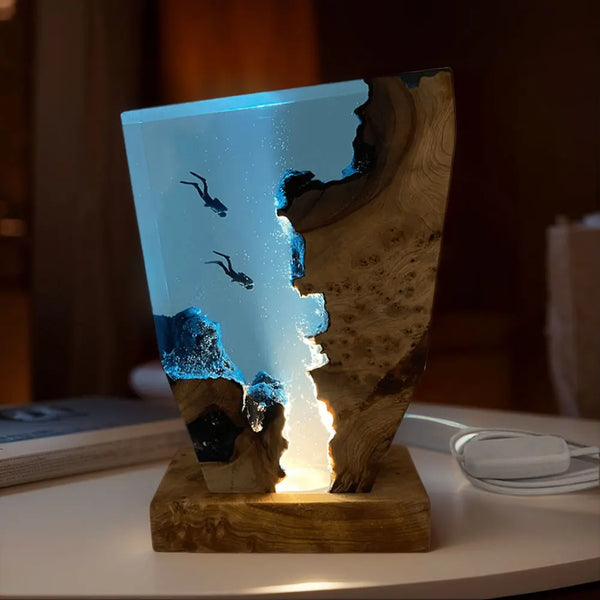 Resin table lamp with deep-sea exploration organisms