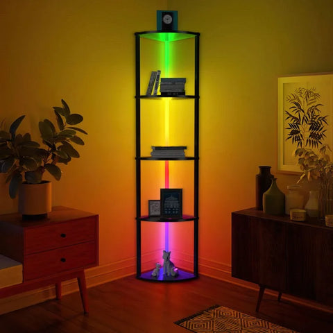 Corner shelf, bookcase with RGB LED lights