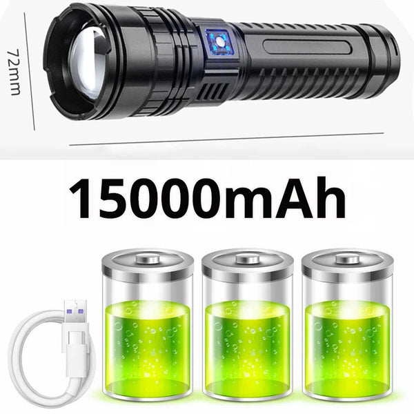 Most powerful tactical LED flashlight, 15000 mAh