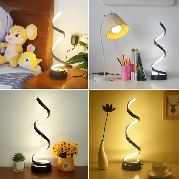 Modern spiral LED table lamps with dimmer