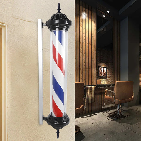 Barber shop salon light, red, blue and white rotating stripes