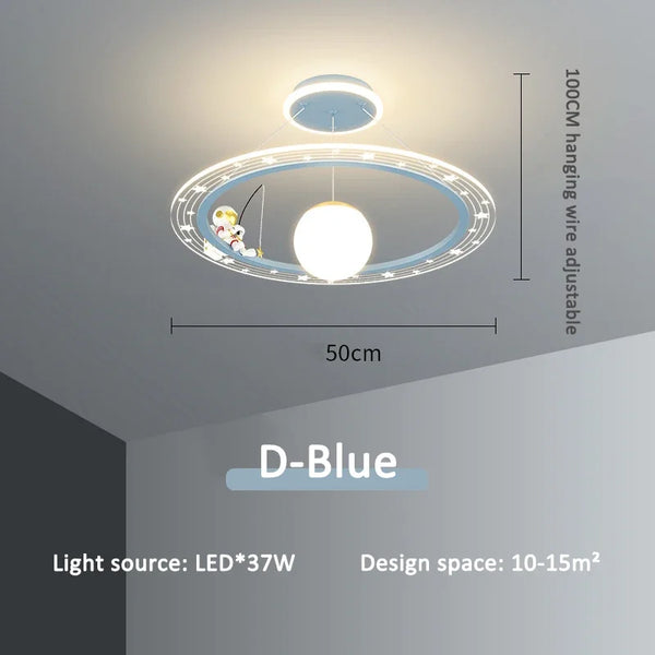 Round LED chandelier with astronaut light