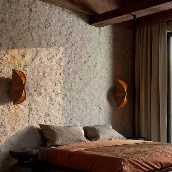 Retro Japanese rattan wall lamp, handmade accessory