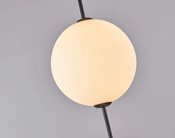 Modern LED pendant light with white glass sphere, interior decoration accessory