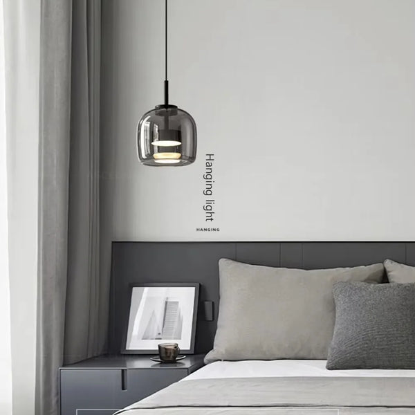 Modern LED pendant light, smoked glass 15/26/38 cm