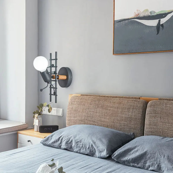 Nordic creative small wall lamp, American retro style, iron and metal lights, simple robot design wall sconce