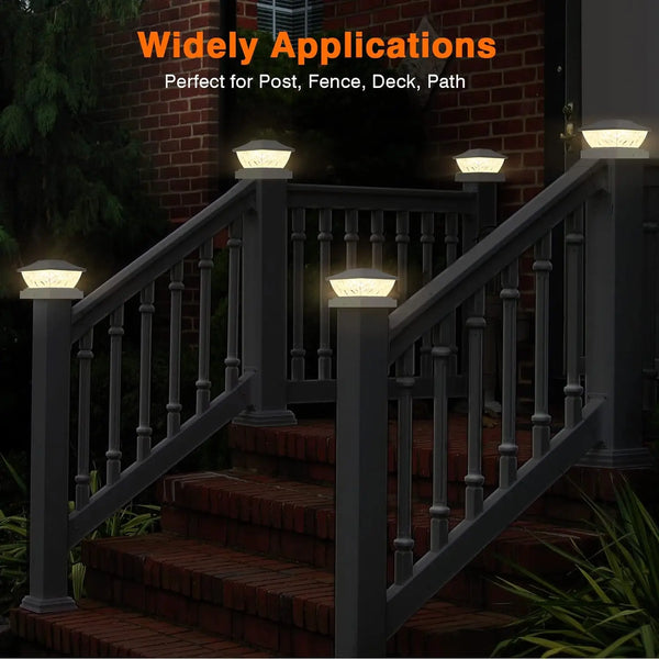 2 Pack Bright Solar Post Light Modes, Solar Powered Deck Lights for 4x4, 4.5x4.5, and 5x5 Posts in Garden Decor