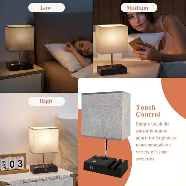 Bedside lamp with two fast USB charging ports, fully dimmable bedside table lamp
