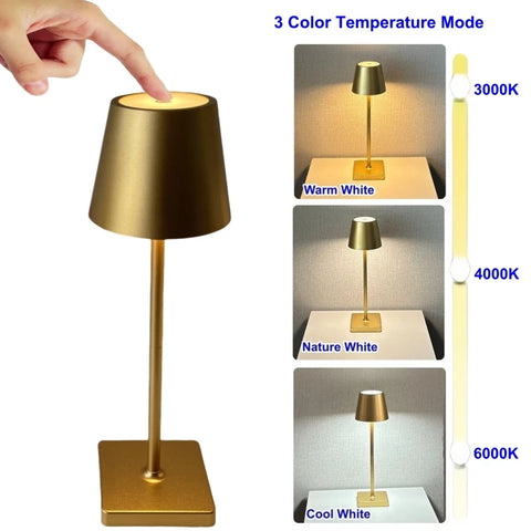 Rechargeable LED Table Lamp with Touch Switch, 3 Colors