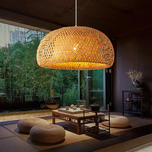 38cm bamboo pendant light, natural wicker