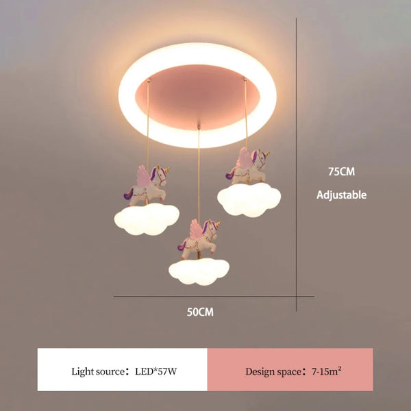 Cloud-shaped unicorn chandelier